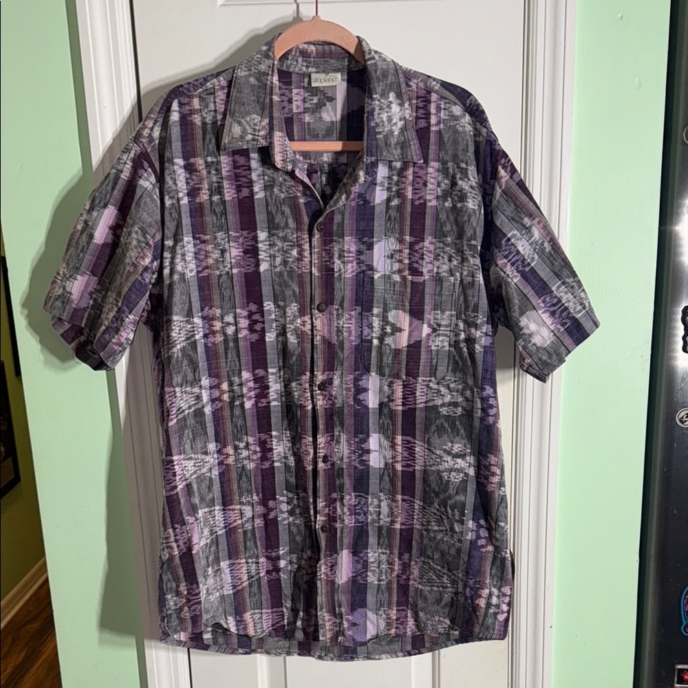 Altiplano Purple & Gray Men's Guatemalan Handwoven Short Sleeve Shirt Size L